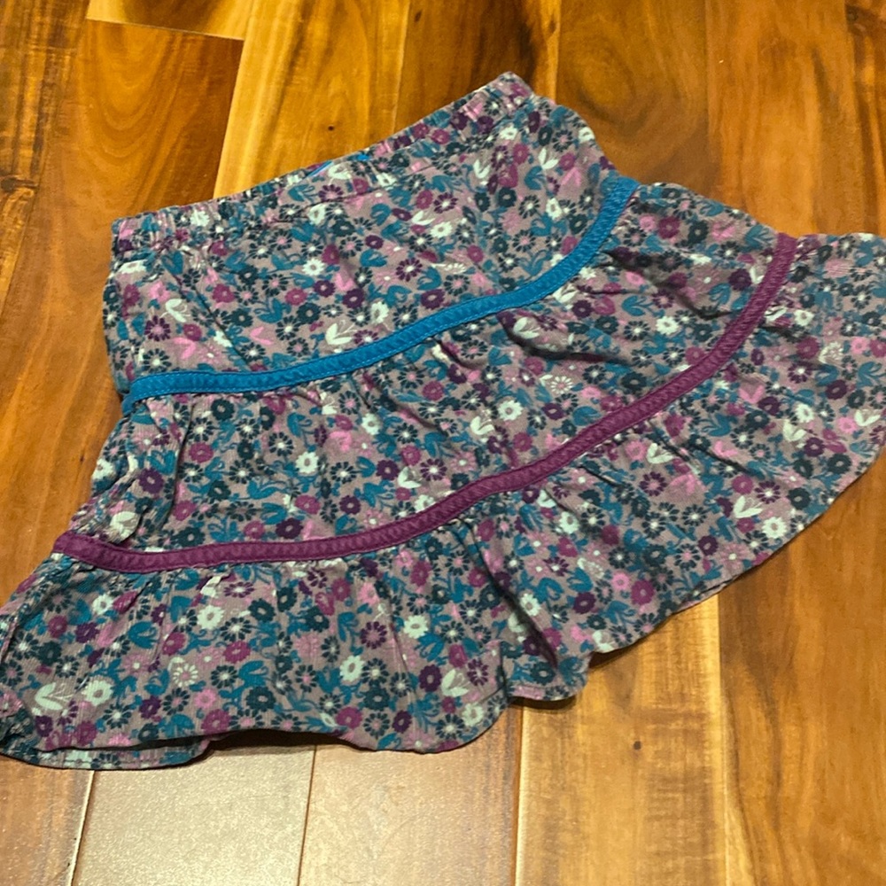 Girl’s Size 3 Floral Corduroy Tiered Teal, Purple & Grey 100% Cotton Skirt-Mint!